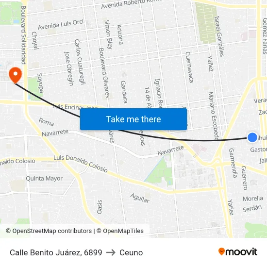 Calle Benito Juárez, 6899 to Ceuno map