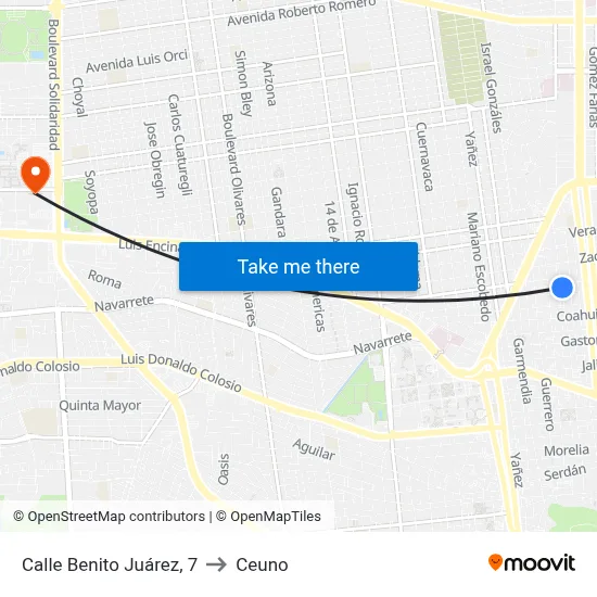 Calle Benito Juárez, 7 to Ceuno map