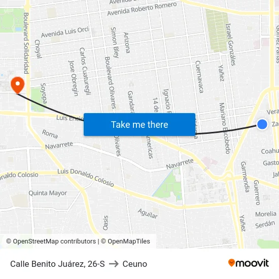 Calle Benito Juárez, 26-S to Ceuno map