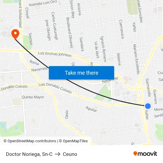 Doctor Noriega, Sn-C to Ceuno map