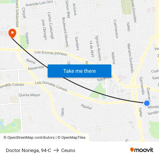 Doctor Noriega, 94-C to Ceuno map