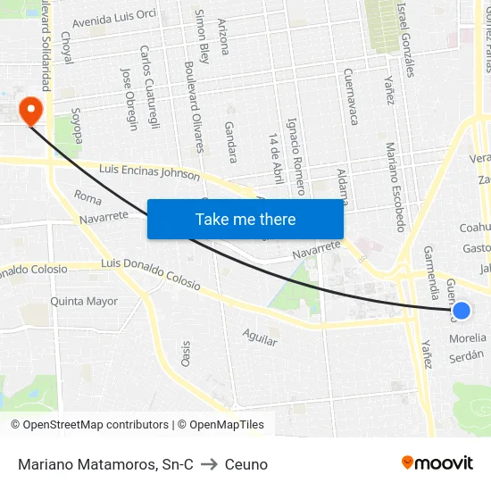 Mariano Matamoros, Sn-C to Ceuno map