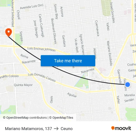 Mariano Matamoros, 137 to Ceuno map