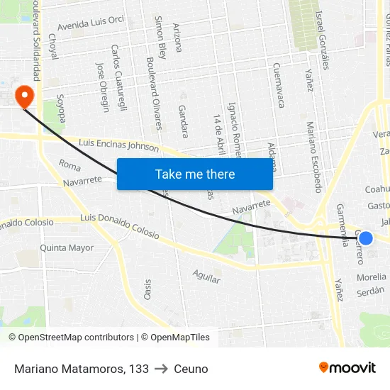 Mariano Matamoros, 133 to Ceuno map