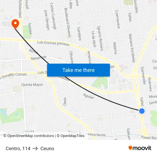 Centro, 114 to Ceuno map
