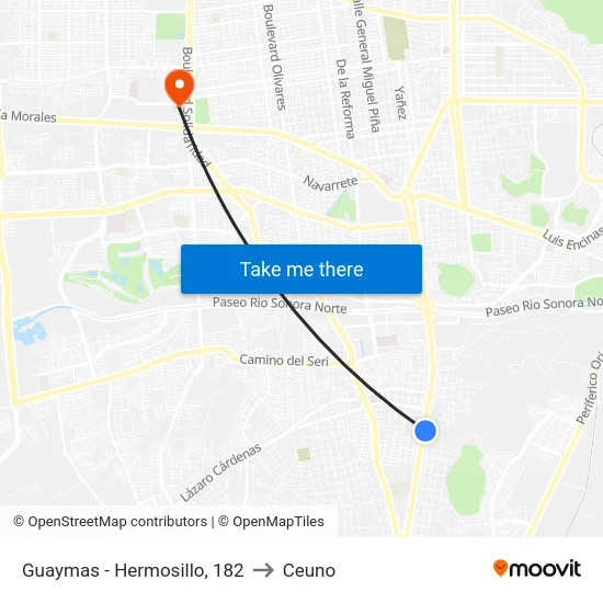 Guaymas - Hermosillo, 182 to Ceuno map