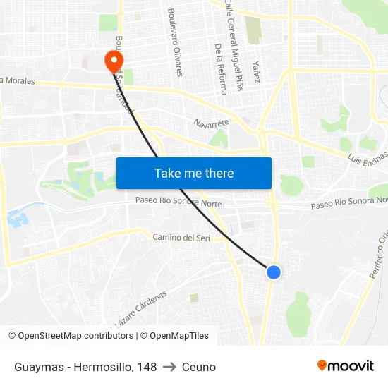 Guaymas - Hermosillo, 148 to Ceuno map