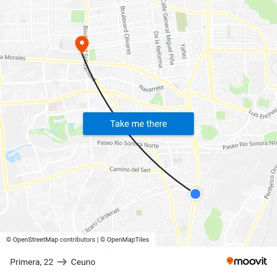 Primera, 22 to Ceuno map