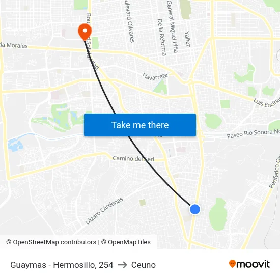 Guaymas - Hermosillo, 254 to Ceuno map