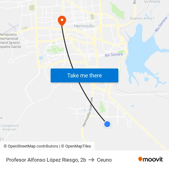 Profesor Alfonso López Riesgo, 2b to Ceuno map