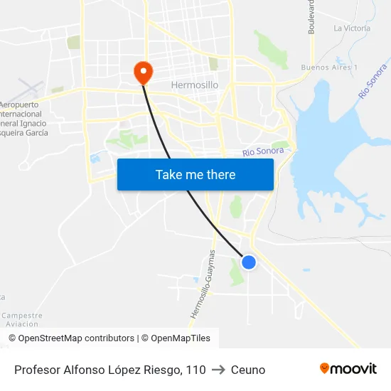 Profesor Alfonso López Riesgo, 110 to Ceuno map