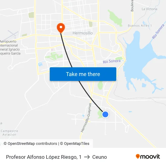 Profesor Alfonso López Riesgo, 1 to Ceuno map