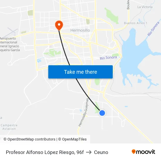 Profesor Alfonso López Riesgo, 96f to Ceuno map