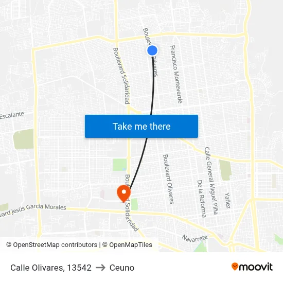 Calle Olivares, 13542 to Ceuno map