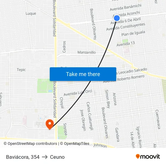 Baviácora, 354 to Ceuno map
