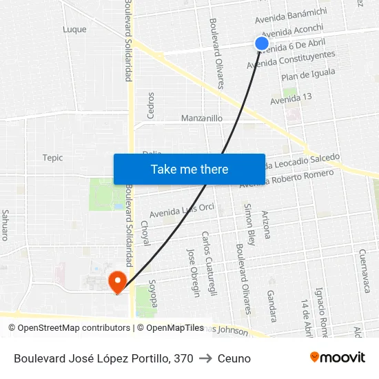 Boulevard José López Portillo, 370 to Ceuno map