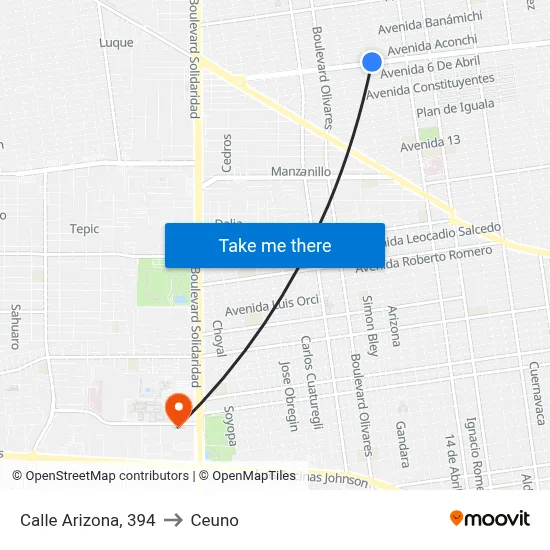 Calle Arizona, 394 to Ceuno map