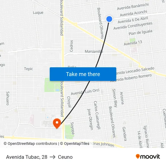 Avenida Tubac, 28 to Ceuno map