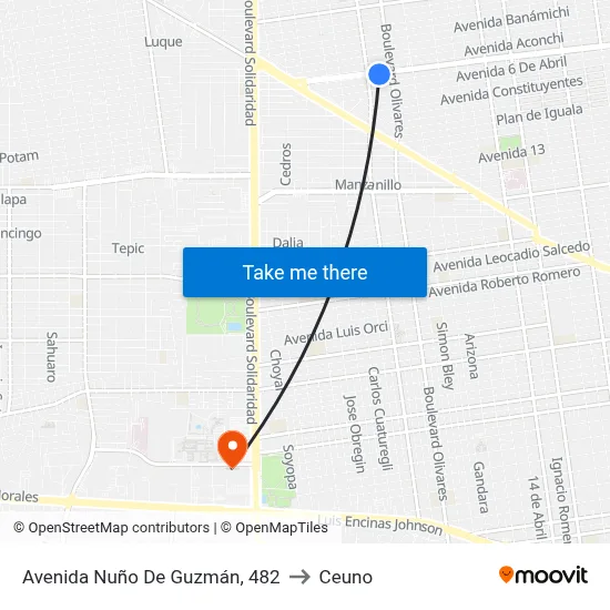 Avenida Nuño De Guzmán, 482 to Ceuno map