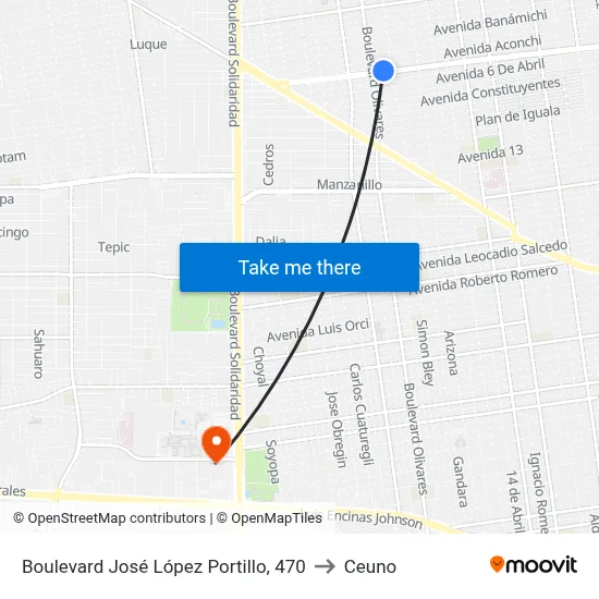 Boulevard José López Portillo, 470 to Ceuno map