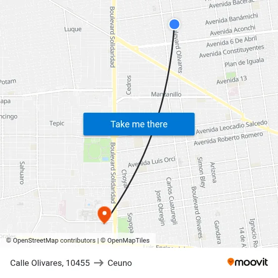 Calle Olivares, 10455 to Ceuno map