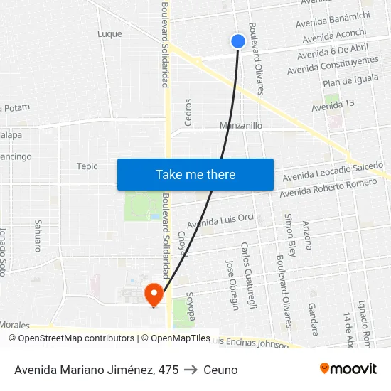 Avenida Mariano Jiménez, 475 to Ceuno map