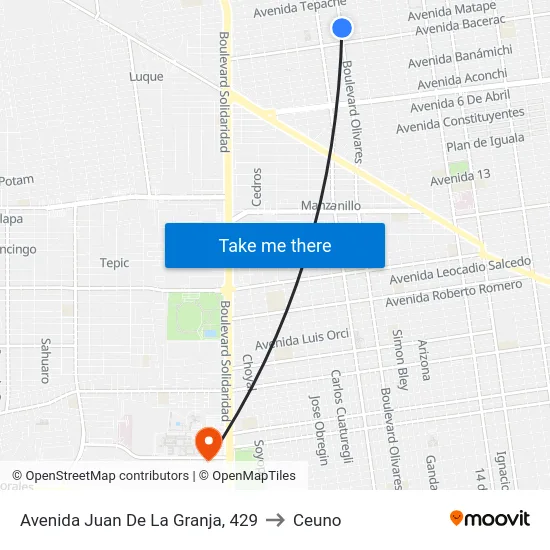 Avenida Juan De La Granja, 429 to Ceuno map