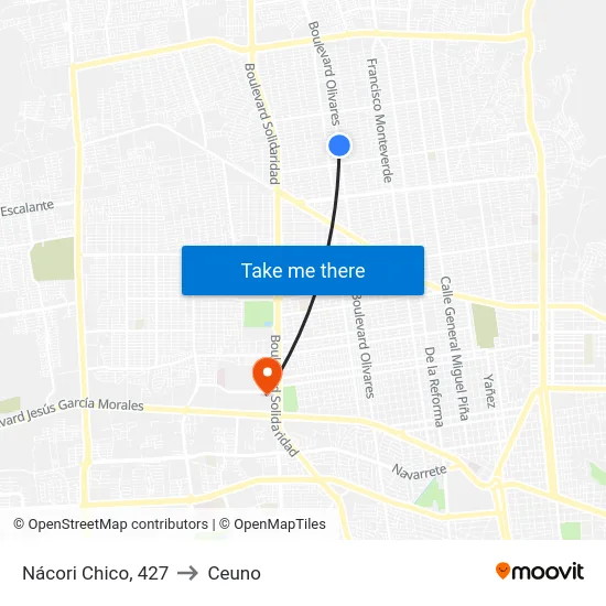 Nácori Chico, 427 to Ceuno map