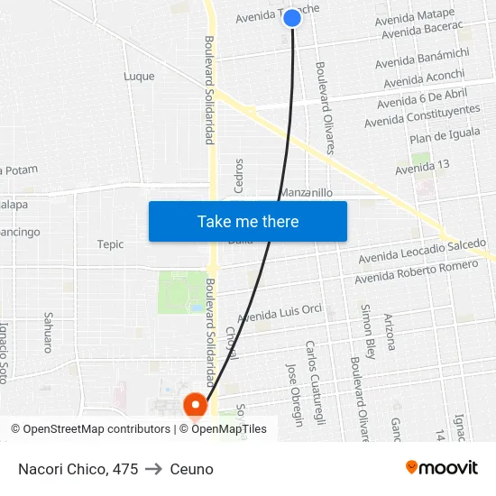 Nacori Chico, 475 to Ceuno map