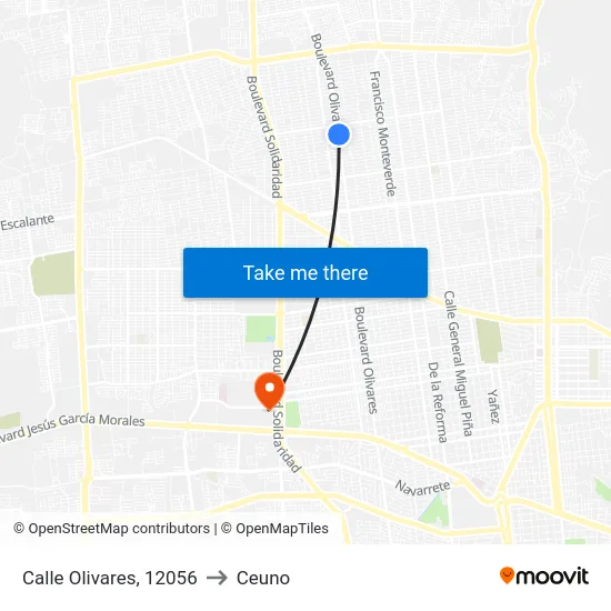 Calle Olivares, 12056 to Ceuno map