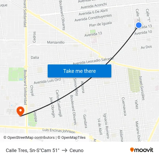 Calle Tres, Sn-S"Cam 51" to Ceuno map