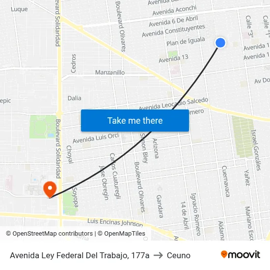 Avenida Ley Federal Del Trabajo, 177a to Ceuno map
