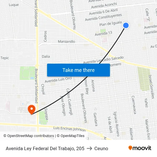 Avenida Ley Federal Del Trabajo, 205 to Ceuno map