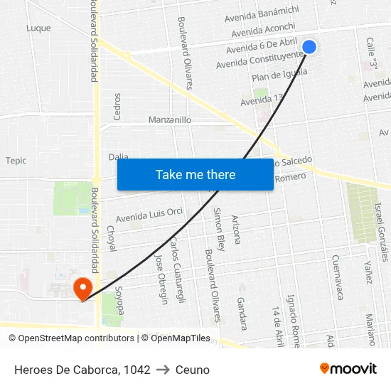 Heroes De Caborca, 1042 to Ceuno map