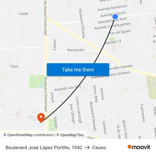 Boulevard José López Portillo, 1042 to Ceuno map