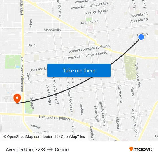 Avenida Uno, 72-S to Ceuno map