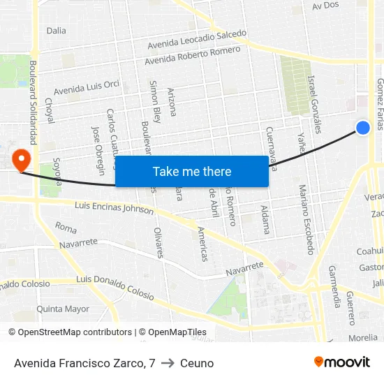 Avenida Francisco Zarco, 7 to Ceuno map