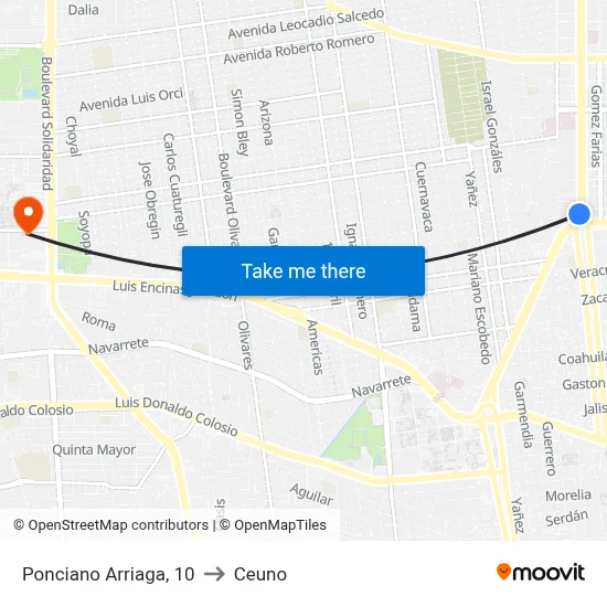 Ponciano Arriaga, 10 to Ceuno map