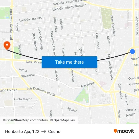 Heriberto Aja, 122 to Ceuno map