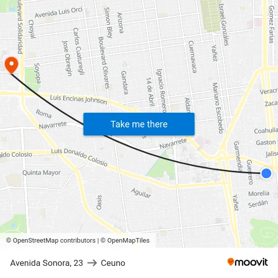 Avenida Sonora, 23 to Ceuno map