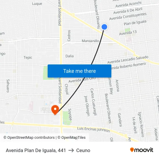 Avenida Plan De Iguala, 441 to Ceuno map
