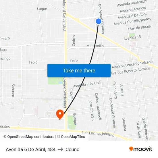 Avenida 6 De Abril, 484 to Ceuno map