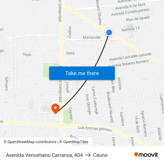 Avenida Venustiano Carranza, 404 to Ceuno map