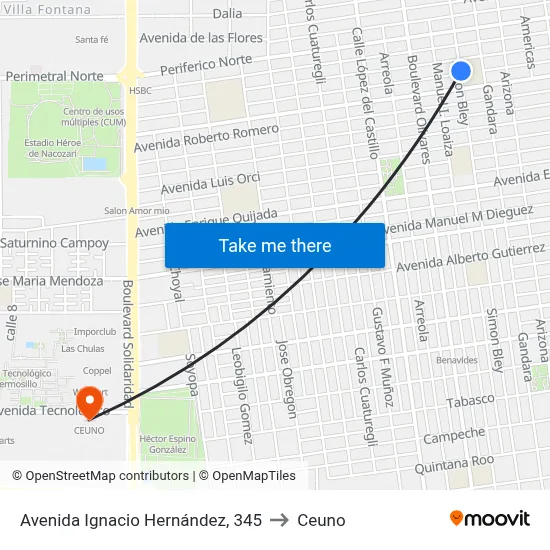 Avenida Ignacio Hernández, 345 to Ceuno map
