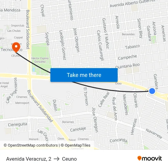 Avenida Veracruz, 2 to Ceuno map