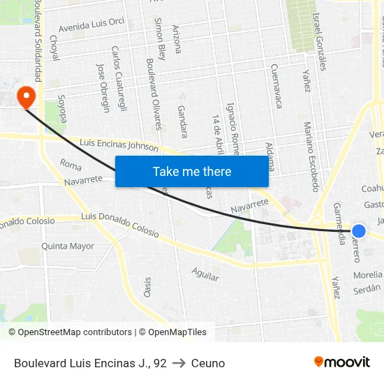 Boulevard Luis Encinas J., 92 to Ceuno map