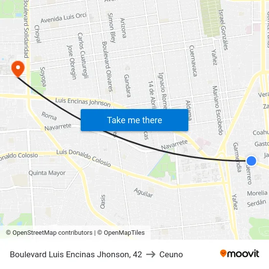 Boulevard Luis Encinas Jhonson, 42 to Ceuno map