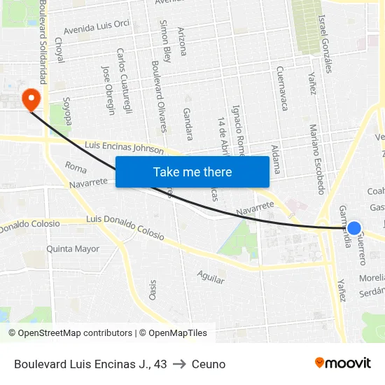 Boulevard Luis Encinas J., 43 to Ceuno map