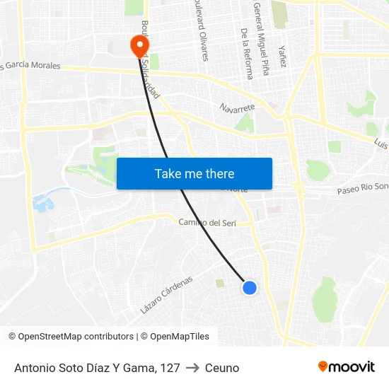 Antonio Soto Díaz Y Gama, 127 to Ceuno map