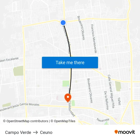 Campo Verde to Ceuno map
